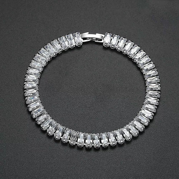 Silver Filled Emerald Cut Cubic Zirconia Inlaid Tennis Bracelet