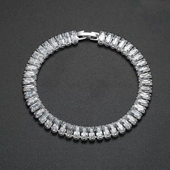 Silver Filled Emerald Cut Cubic Zirconia Inlaid Tennis Bracelet