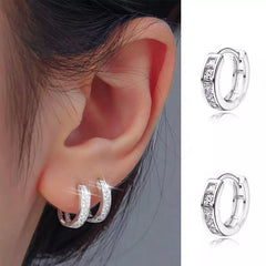 Silver Huggie Hoop Clip Stone Earrings Womens Girls Jewellery Gift