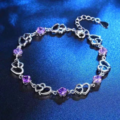 Heart Linked Charm Bracelet Women Girls