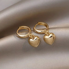 Gold Heart Drop Dangle Hoop Earrings Women Girls Jewellery